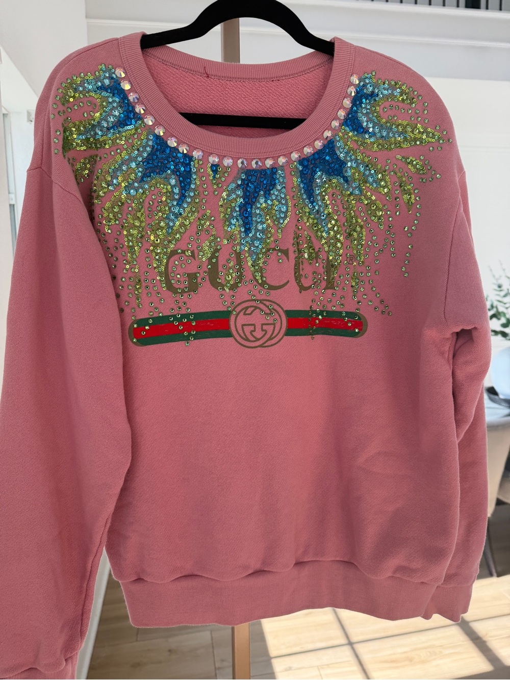 Gucci Crystal Flame Logo Sweatshirt Pink XS